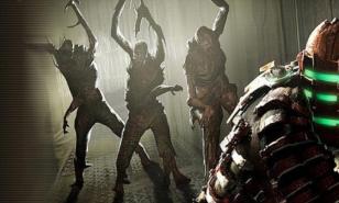 A banner showcasing a group of Necromorphs chasing Isaac Clarke from Dead Space